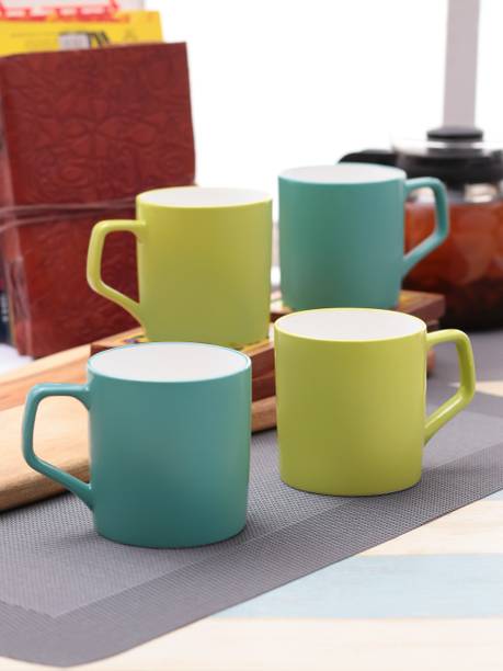 CLAY CRAFT Multicolor - 2 Teal Blue +2 Green - Set of 4 Ceramic Coffee Mug