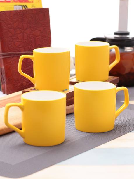 CLAY CRAFT Solid Plain Yellow Color - Set of 4 Ceramic Coffee Mug