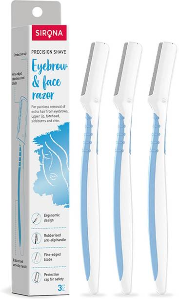 SIRONA Precision Shave Reusable Eyebrow & Face Razor for Women (Blue)
