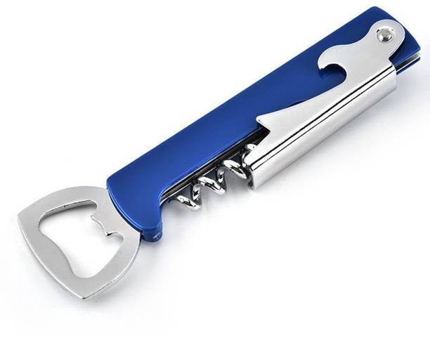 Nexshop Blue 3 in 1 Knife Multifunction Folding Multifunction Bottle Stainless Steel Wine Corkscrew Beer Bottle Can Remover Bottle Opener