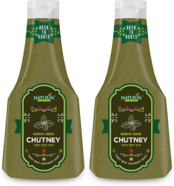 Naturin Dhaniya Pudina Chutney, Pack of 2 | Tangy Mint Coriander Sauce, 370x370g Chutney Paste