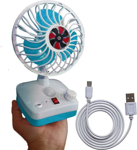 BeerTech Mini Rechargeable USB Fan with LED Light AC/DC 275 mm 3 Blade Table Fan