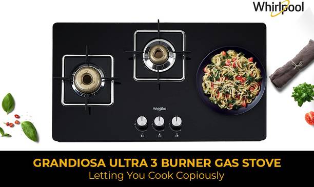 Whirlpool 3 Heavy Duty Forged Brass Burner with Rust Free Body GRANDIOSA ULTRA 753 CT BR Glass Manual Gas Stove  (3 Burners)
