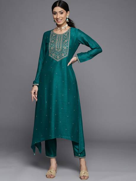 Women Embellished Silk Blend A-line Kurta Price in India