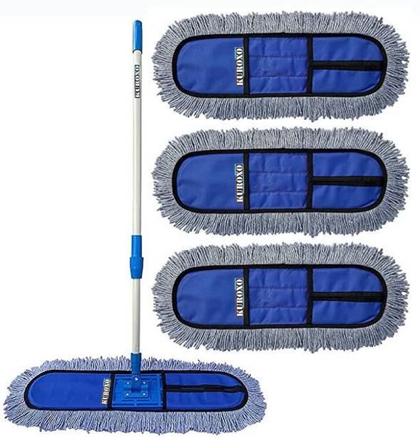 KUROXO Heavy Duty Easy to Use 18 inch with 4 Feet Long Handle | Large with 3 Refills Flat Mop