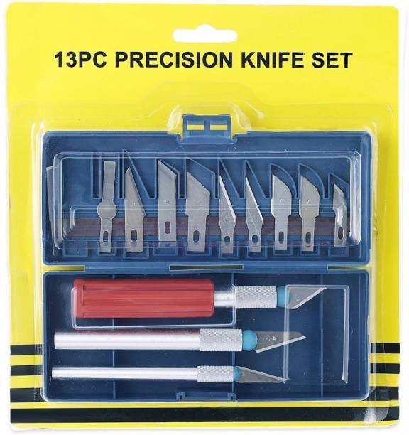 KRAFTMASTERS 13PCS Multi-function Hobby Knife Crafts Carving Cutter Set Art Hand Tool Kit Plastic Grip Hand-held Paper Cutter