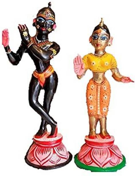 vrindavan shopi Brass Radha Krishna Idol (Black Krishna and Color Radha) 1900gms Decorative Showpiece  -  23 cm