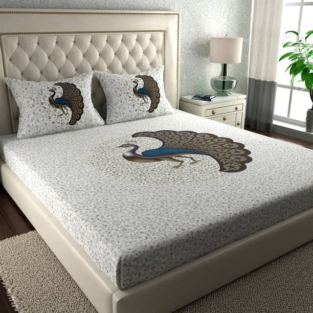 LA VERNE 144 TC Cotton Double Jaipuri Prints Flat Bedsheet