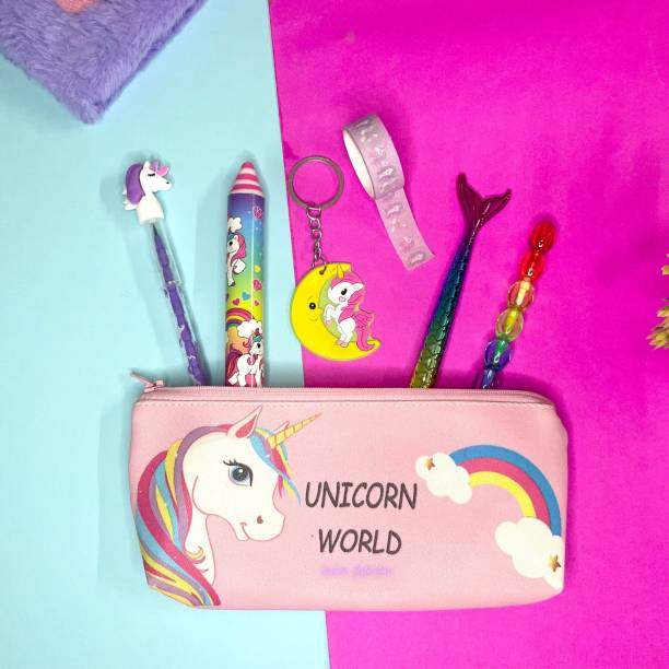 Urban Festivities Unicorn Pencil Box Pouch for girls Stationery Combo of 7 Pcs School Set