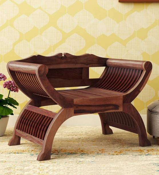 Smarts collection Solid Wood Armchair In Provincial Teak Finish Leatherette 1 Seater  Sofa
