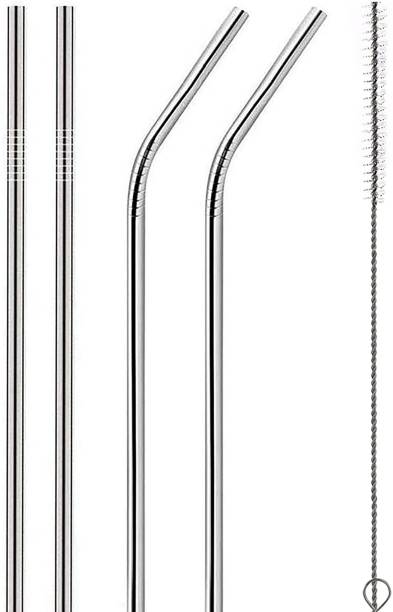 Alcraft sells (Pack of 10) Reusable Stainless Steel Straw with Cleaning Brush-Metal Straws Drinking Juice_2 Glass Set Beer Glass