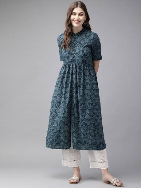 Printed Cotton Blend Flared Kurta for Women