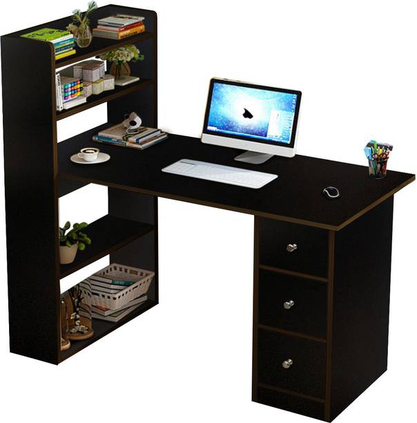 KAWACHI Computer Laptop Desk Study Table with 4 Shelves Storage With 3 Drawers Engineered Wood Office Table