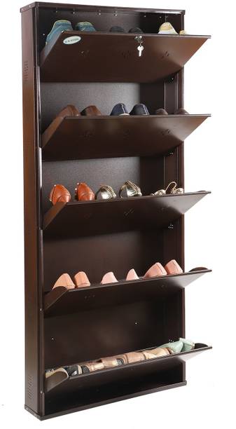 G N Steel 26 Inches Wide 5 Door Powder Coated Wall Mounted Metallic Metal Shoe Rack