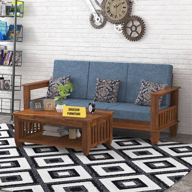 Douceur Furnitures Solid Sheesham Wood Three Seater Sofa For Living Room, Hotel. Fabric 3 Seater  Sofa