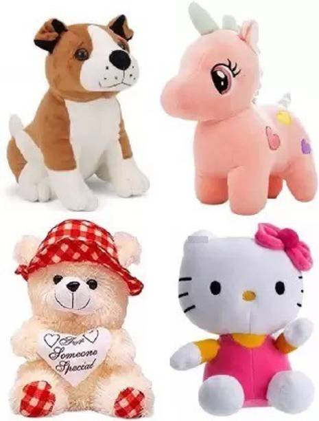 MHK Teddy Bear(Bull Dog,pink unicorn,cap teddy kitty )30cm  - 30 cm