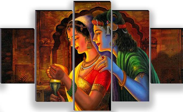 वॉलमैक्स Set of 5 Radha Krishna Wall Painting For Living Room डिजिटल रीप्रिंट 18 inch x 30 inch पेंटिंग