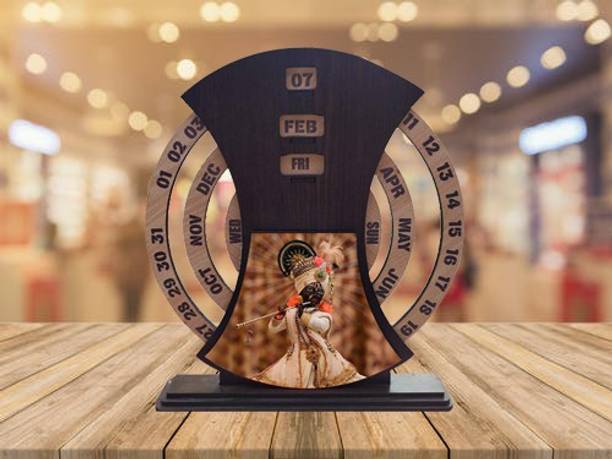 Fab2Classy Baanke Bihari Theme Wooden Calendar Every Year (Year is Not Mention) Table Calendar