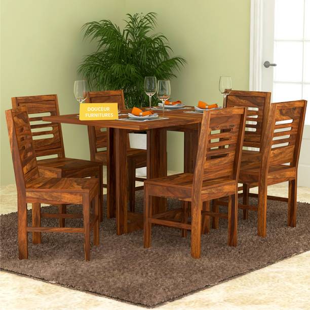 Douceur Furnitures Solid Sheesham Wood 6 Seater Foldable Dining Set For Dining Room / Restaurant. Solid Wood 6 Seater Dining Set
