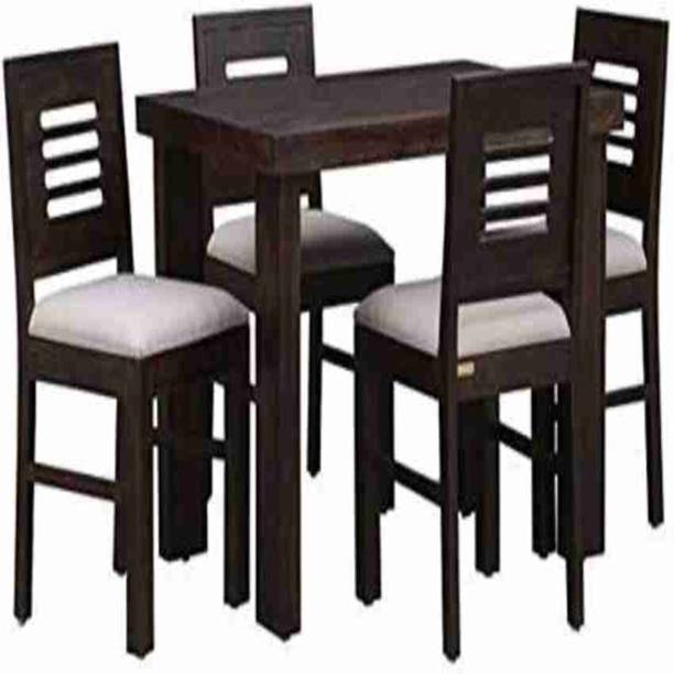 Wood Print Sheesham Wood 4 Chairs Dining Table Set Solid Wood 4 Seater Dining Set