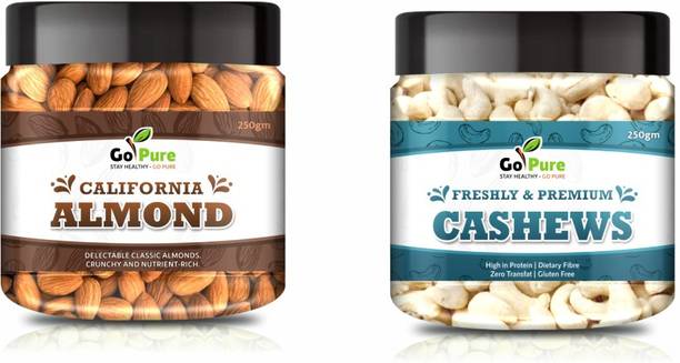 Gopure Dry Fruits Combo Pack of Premium Almond and Cashew Nuts - 250g Each (2 x 250 g) Almonds, Cashews