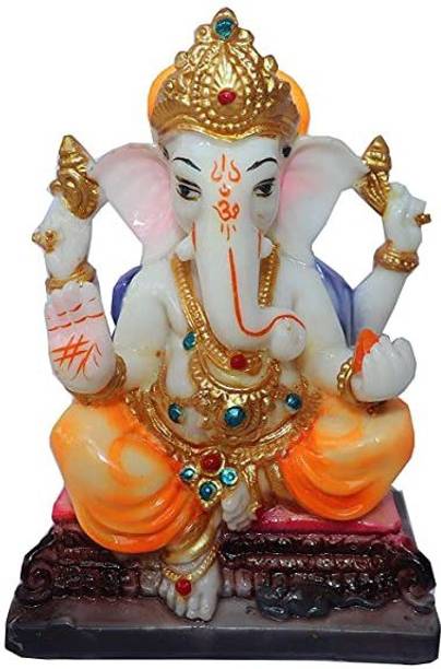 Rudram Arts Marble Finishing Ganesha Statue Ganesh Ganpati Idols for Home Office Decor Decorative Showpiece  -  15 cm