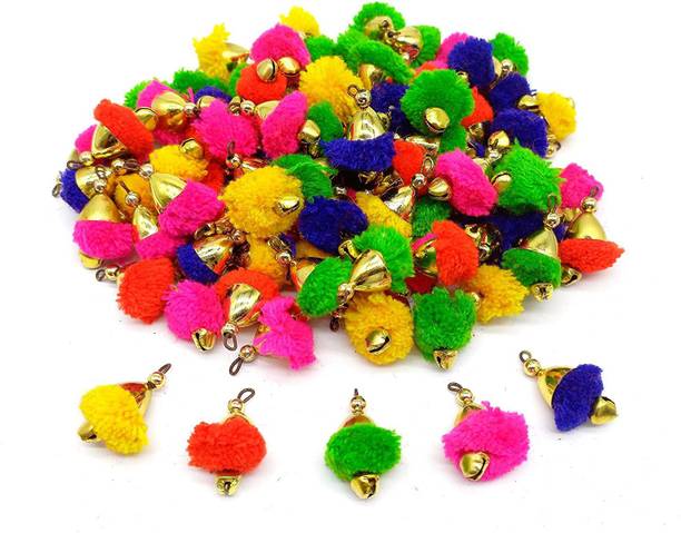 PRANSUNITA Multicolor Pom Pom Tassels - 50 pcs, for Jewelry & Toran Making