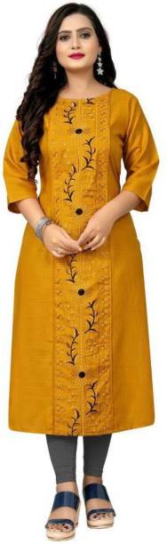 Women Embroidered Cotton Blend Straight Kurta Price in India