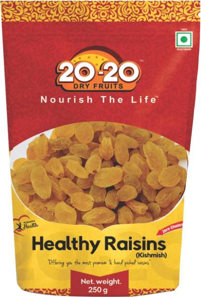 20-20 DRY FRUITS Healthy Raisins Indian 250g, Hand-Sorted Jumbo Indian Kishmish - Seedless Kismis Raisins