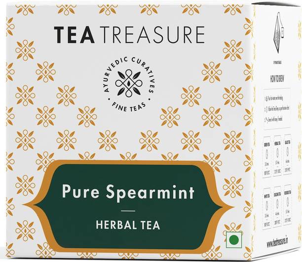 TeaTreasure Organic Spearmint Tea - 10 Pyramid Tea Bags Herbal Tea Box