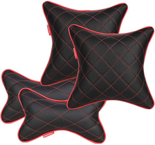 AUTOFIT Black, Red Leather Car Pillow Cushion for Universal For Car