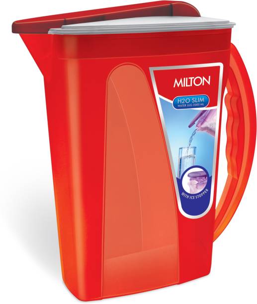 MILTON 2 L Plastic Water H2O Slim Plastic Water Jug, Red | Water | Juices | Shakes | Refrigerator Safe