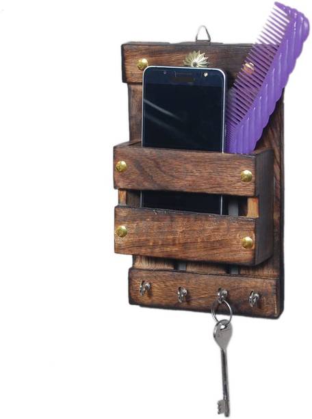 Shine Shopping Wooden Wall Hanging Key Holder Letter Rack/Organizer Wooden Wall Shelf