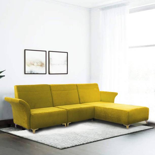 refurnisho Sofa Set 5 Seater | L Shape Sofa | Modular and Ergonomic Sofa (Sunshine Yellow) Fabric 5 Seater  Sofa