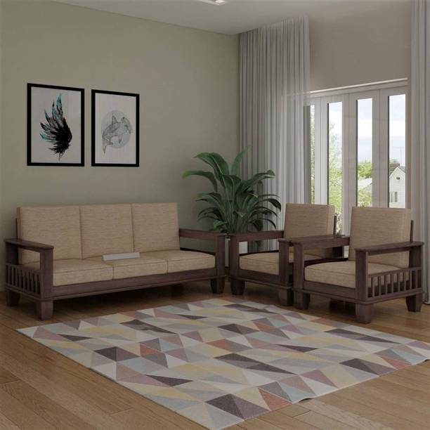 Shree Jeen Mata Enterprises Solid sheesham Wood Five Seater Sofa Set For Living Room / Hotel | Fabric 3 + 1 + 1 Sofa Set