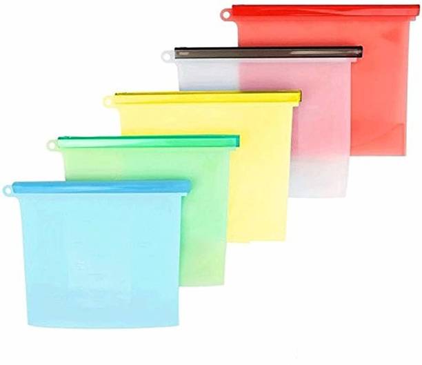 MADDELENA Reusable Silicone Food Bag Microwave Dishwasher Freezer Oven Food bag (5 pcs) Silicone Storage Pouch