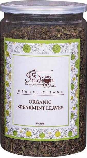 The Indian Chai Organic Spearmint Tea Leaves 100g, Herbal Tea, Caffeine Free Herbal Tea Glass Bottle
