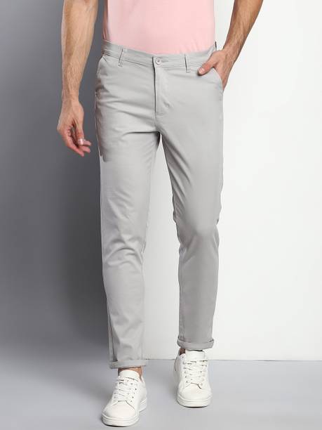 Men Tapered Grey Cotton Blend Trousers