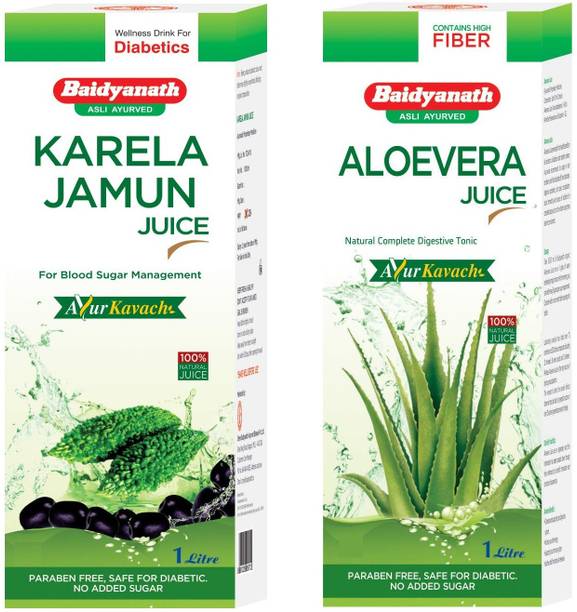 Baidyanath Karela Jamun Juice - 1L + Aloe Vera Juice - 1L| Diabetes| Repairs Skin and Hair