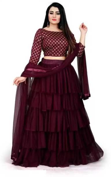 Semi Stitched Net/Lace Gown/Anarkali Kurta & Bottom Material Self Design