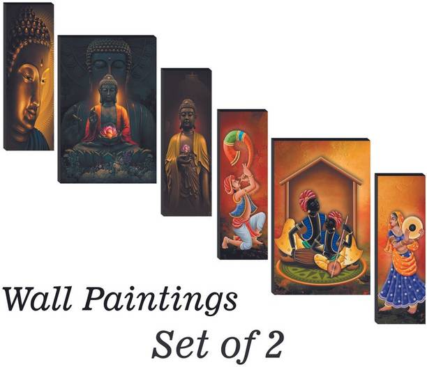 WALLMAX Buddha And Rajasthani Dancing Digital Reprint 12 inch x 18 inch Painting
