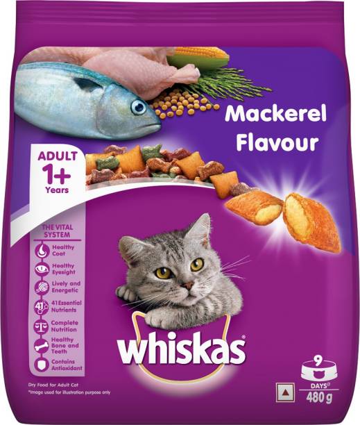 Whiskas 1+ Flavour pack of 3 Mackeral 0.48 Kg Dry Adult Cat Food
