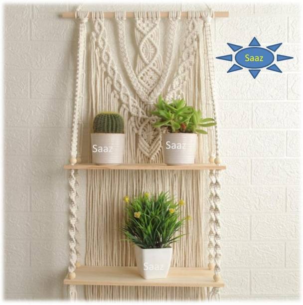 Saaz Macrame Wall Hanging Shelf |125| Boho chic Bedroom office Size 80L x 30W Decorative Showpiece  -  80 cm
