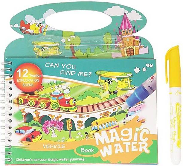 Synlark Magic Water Painting Reusable Book with12 Exploration Scene for Kid Multi-Design