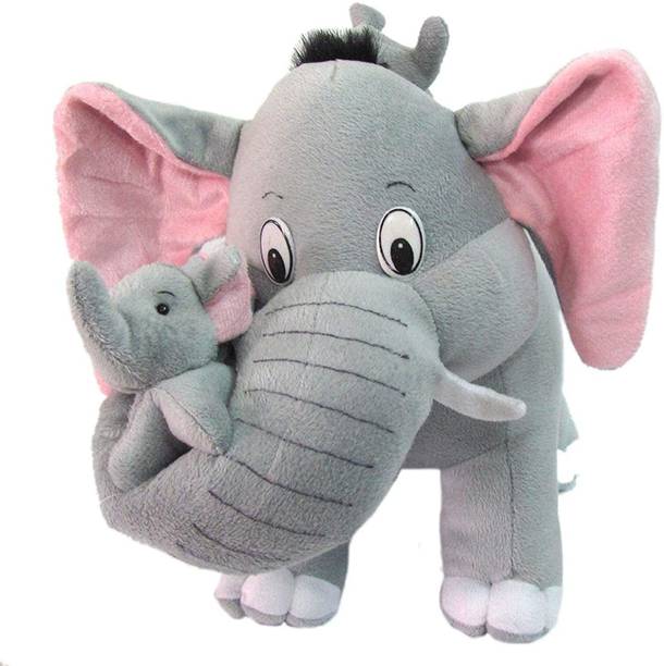 Hug 'n' Feel Plush Puppets… (Elephant with 2baby 32cm)  - 32 cm
