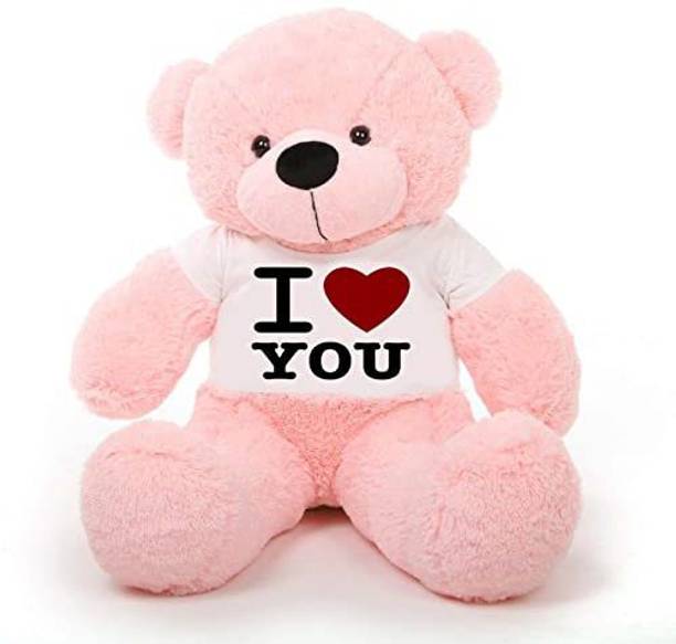Hug 'n' Feel Soft Toys Big Teddy Bear Wearing Happy Valentine Day T-Shirt 5 feet Pink  - 152 cm