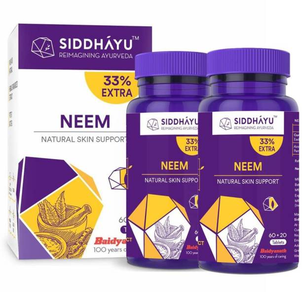 Siddhayu Neem Tablets | Natural Skin Support | Blood Purifier | (60 + 20 Tablets Free)
