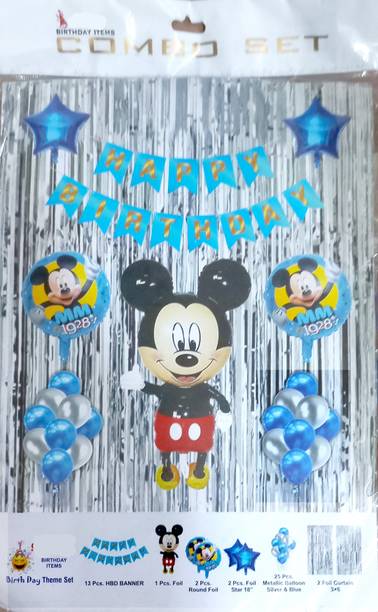 anagha Mickey Mouse Theme Birthday Decorations Items Combo Set of 45Pcs with Banner etc