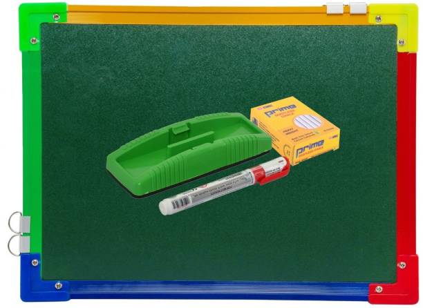 KIVA Non Magnetic Plastic Duster Colour full Border One Side Green Board & Back Side White Board 1 Marker 1Duster 1Chalk Box 2x2 Feet Whiteboards and Duster Combos