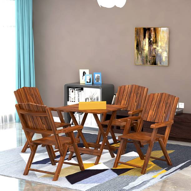 FLIPWOOD Arm Rest Folding Chair and Table for Garden Balcony Cafe Solid Wood 4 Seater Dining Set